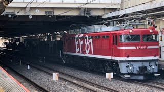 【幕張ホキ７車  KY廃車回送】国鉄EF81形95号機（虹釜）＋国鉄ホキ800形貨車7B（両）が大宮駅11番線に到着停車するシーン（配9147レ）2024.1.19〜遂に新小岩のホキも全廃〜