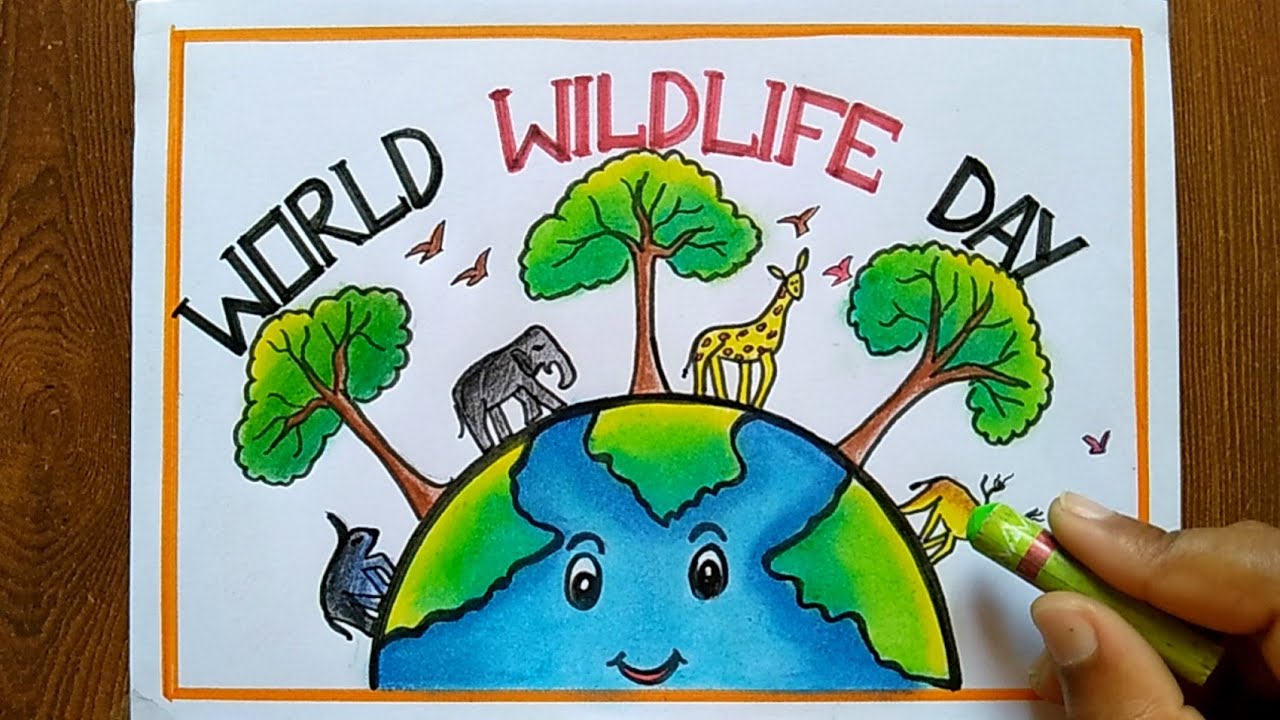 World Wildlife Day Poster Drawing, March-3 | How To Draw Save Animal ...