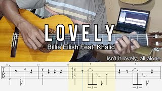 Billie Eilish, Khalid - Lovely Fingerstyle Guitar ( Tab + Chords + Lyrics )