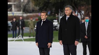 Macron i premijer Plenković položili su vijenac kod Spomenika domovini