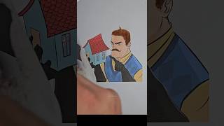 Hello Neighbor Blowing Paint Art for Mr Peterson #shorts #art #helloneighbor