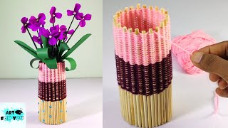 DIY Flower Pot With Bamboo Sticks | How to make flower pot using bamboo sticks | DIY Woolen weaving