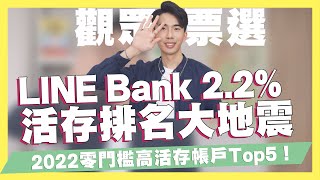 LINE Bank 2.2%活存排名大地震！2022零門檻高活存數位帳戶Top5！近10,000位觀眾票選！大戶不再拿第一！Richart得票數變低！Bankee首次進榜！｜SHIN LI 李勛