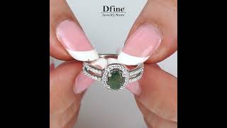 Oval Moss Agate Halo Ring Healing Gemstone Nature Jewelry | Dfine Jewelry Store