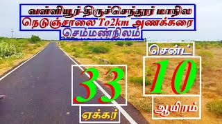 வள்ளியூர்-திருசெந்தூர்மாநிலஹைவேTo2km அணக்கரை 33 ஏக்கர் வண்டல்செம்மண்சென்ட் 10 ஆயிரம்1751-024.07 #JJJ