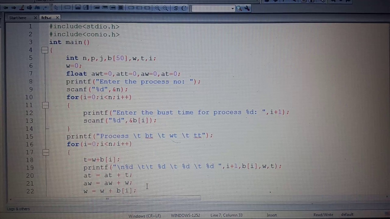 Fcfs Fcfs In C Youtube