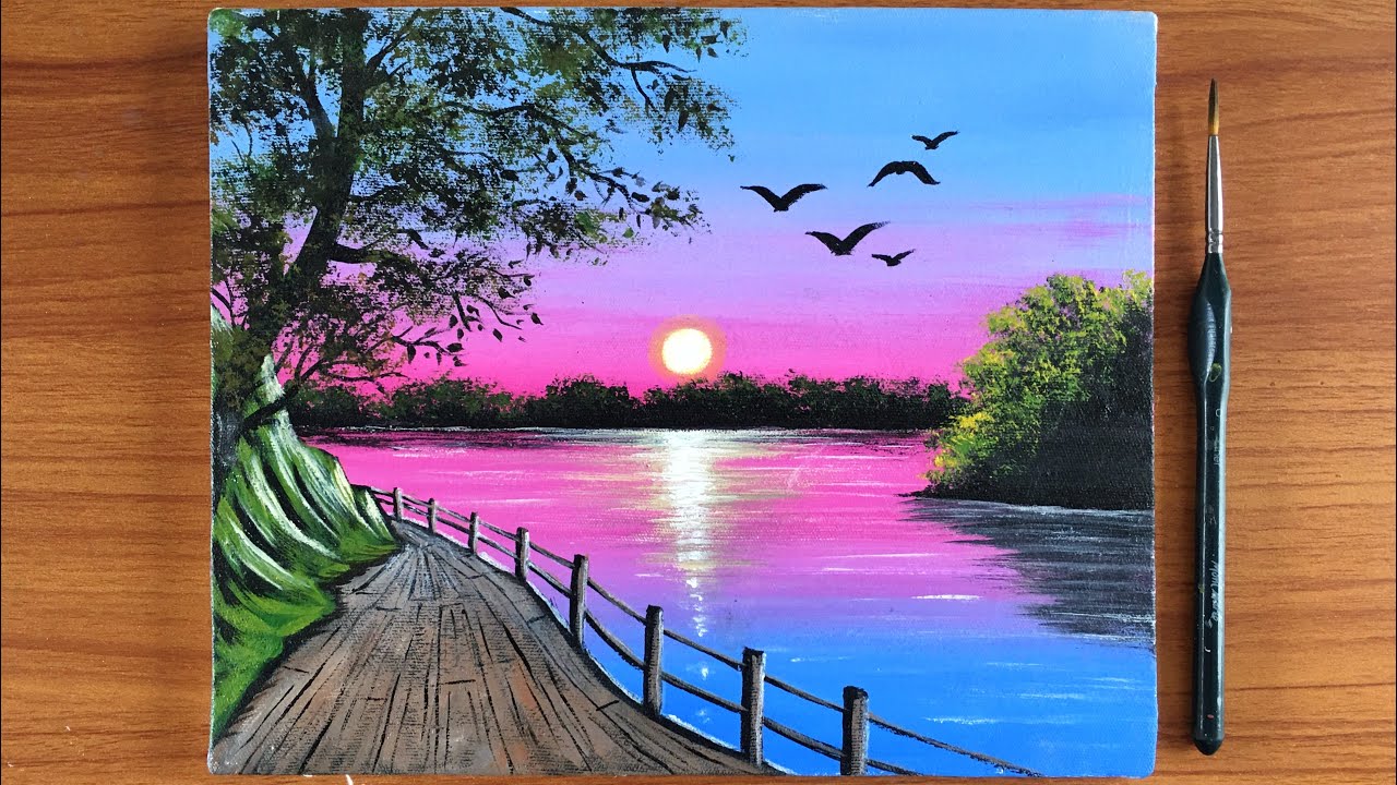 Easy Acrylic Painting Landscape Sunset 30 Easy Landscape Painting