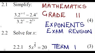 Mathematics Grade 11 Exponents Exam Revision Term 1 @mathszoneafricanmotives