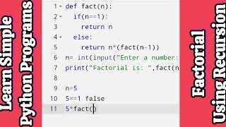 Factorial Of A Number Using Recursion - Learn Simple Python Programs @computerteacherinfo