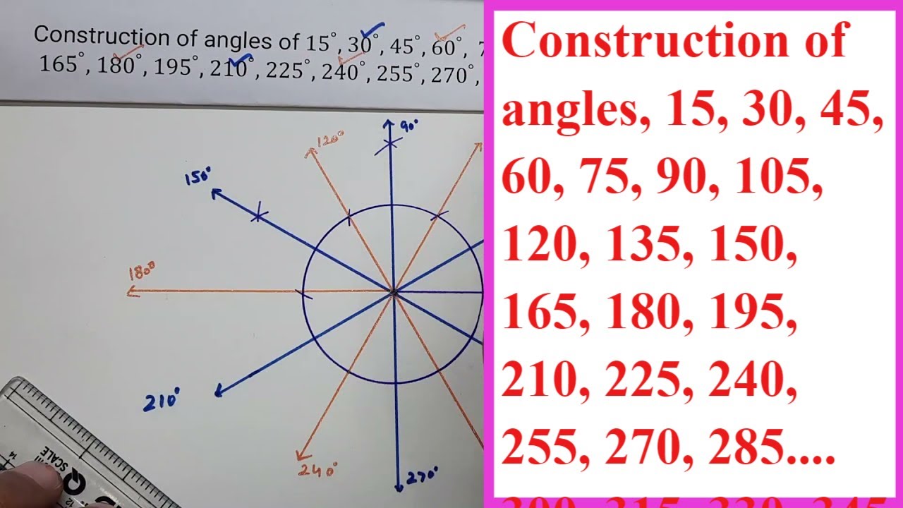 Construction Of Angles, 15, 30, 45, 60, 75, 90, 105, 120, 135, 150, 165 ...