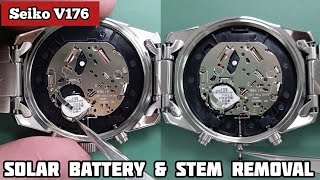 How To Remove SOLAR Rechargeable Battery and Stem an SEIKO V176 Chronograph Watch