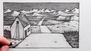 How to Draw a House in 1-Point Perspective in a Landscape Easy
