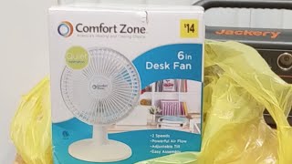 comfort zone 6 inch desk fan 2 speeds 14.00 at dollar general store unbox and review