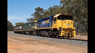 Pacific National's XR557 and G524 at Llanelly on 9157 empty grain to Charlton- 17/12/21