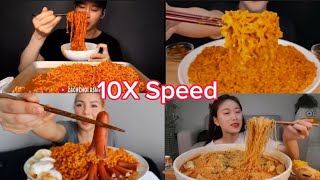 [10x speed] Fire noodles mukbang