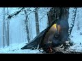 solo 2 days winter camping in snowstorm hot shelter in crazy cold asmr