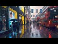 Walking London's SOHO in HEAVY RAIN - Saturday Evening City Ambience