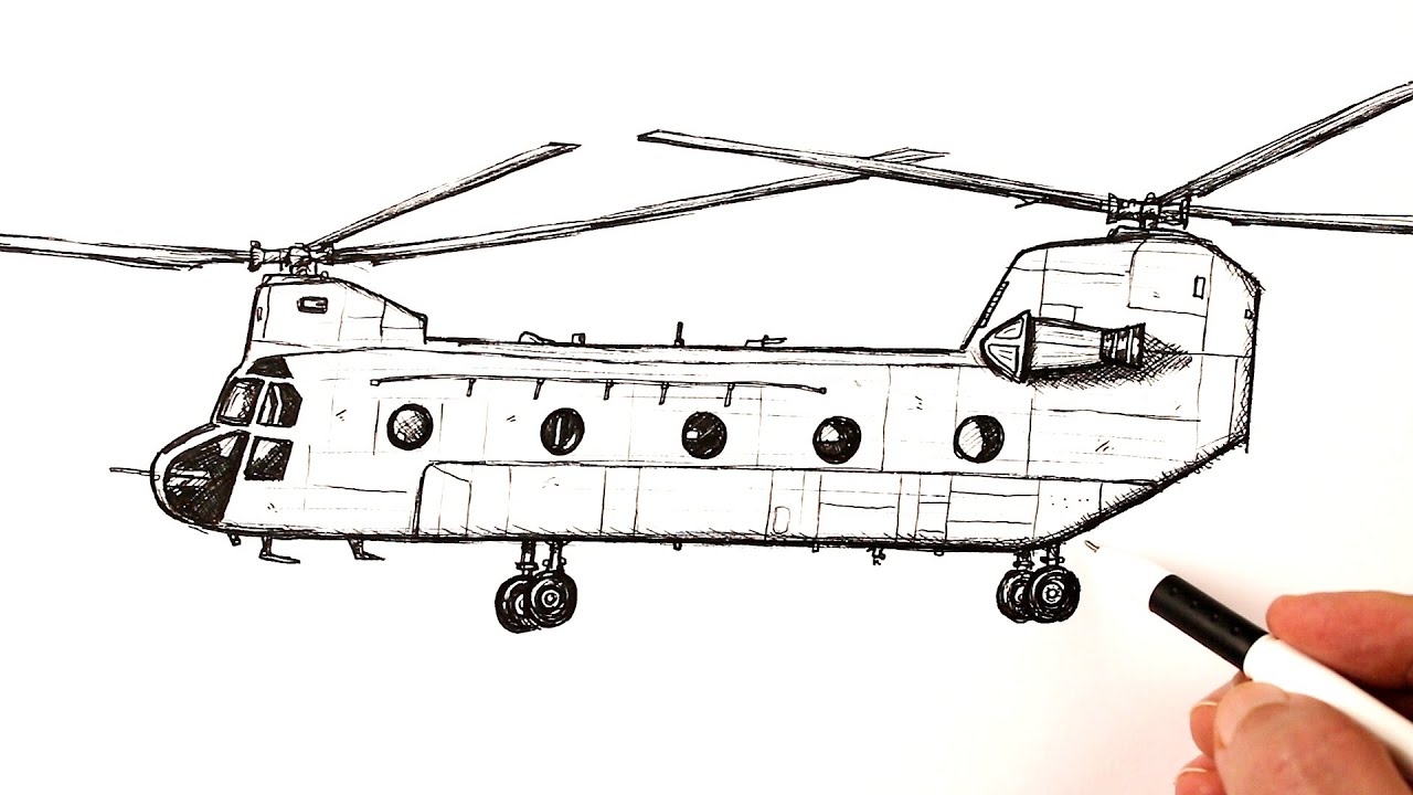 How To Draw A Military Helicopter Boeing CH-47 Chinook - YouTube