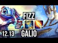 FIZZ vs GALIO (MID) | 7 solo kills, Rank 7 Fizz, 400+ games | KR Grandmaster | 12.13