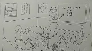 How to draw classroom with students and teacher | Beginners Drawing | Lipi's Art