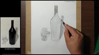 Dibujando a lápiz una copa y botella , Parte 1 , En tiempo real @elcaballetedehector