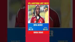 IPL auction List 2022। Jofra Archer। Mumbai। #dhoni #ipl2022 #bumbum #ipl