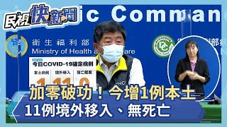 快新聞／加零破功！今增1例本土「研判為舊案」　11例境外移入、無死亡－民視新聞