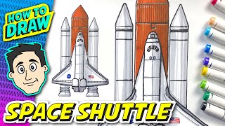 How to Draw SPACE SHUTTLE 🚀 Simple Easy Steps Learn