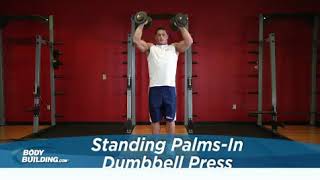 Standing Palms In Dumbbell Press   Exercise Videos \u0026 Guides   Bodybuilding com