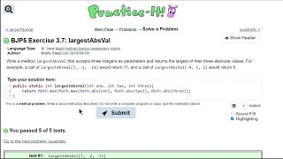 Java Practice It || 3.7 largestAbsVal || method basics, parameters, return, math.