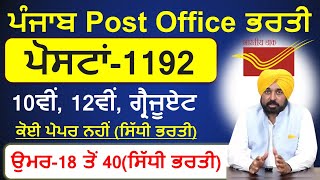 Punjab Post Office Recruitment 2024|Latest Punjab Post Office Vacancies April 2024|New Job in Punjab