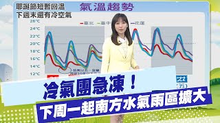 【黃韵筑報氣象】冷氣團急凍！ 下周一起南方水氣雨區擴大 | 今冷氣團影響下探10度 下周耶誕節可迎短暫好天氣 20241222