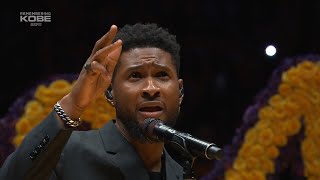 Usher is singing “Amazing Grace” during the Lakers’ tribute to Kobe Bryant