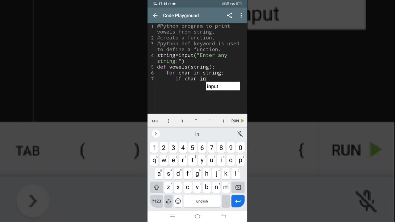 Python program to print vowels from string. find vowels in python.# ...