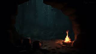 Rainy Night Forest Cooking Soup in Cave - The Relaxing Sound of Fire to have a good night's sleep 😴