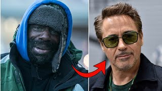 Homeless Man asks Robert Downey Jr. \