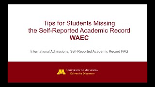 U of M Self-Reported Academic Record (WAEC)