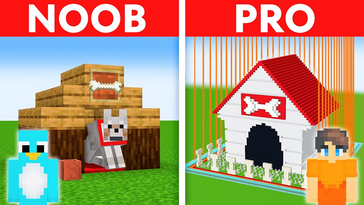 Minecraft Noob Vs Pro Safest Dog House Build Challenge To Protect My