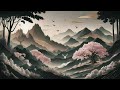 title serene mountain view golden peaks u0026 cherry blossom art for tv