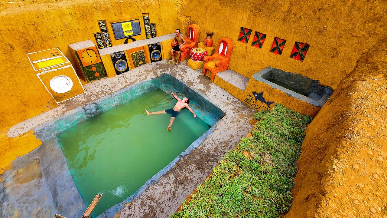 100 Days Building Modern Underground House With Swimming Pool In