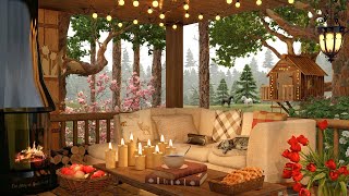Cozy Treehouse in Spring Morning Ambience with Relaxing Birdsong and Outdoor Fireplace
