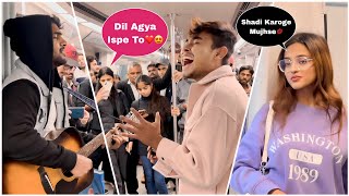 Randomly Singing In Metro In Front Of Cute Girls😍 | Hindi Songs Mashup | Epic Reactions😱| Jhopdi K