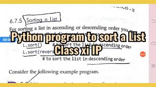 Python program to sort a List Class xi IP