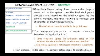 SDLC:   Deployment,  Operation and Maintenance Phases