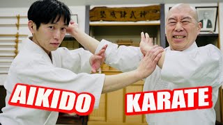 No punches or kicks hit him! This is the realistic fighting style of Aikido.