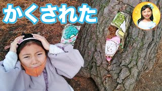 怪盗Pからの暗号　すみっコぐらし駄菓子ガチャかくされた！　寸劇ごっこ遊び　公園で宝探しゲーム