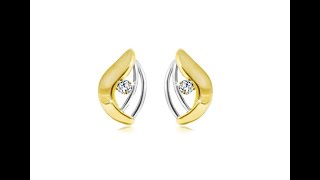 Jewelry – Earrings in 14K gold - a clear shiny zircon in a bicolour drop