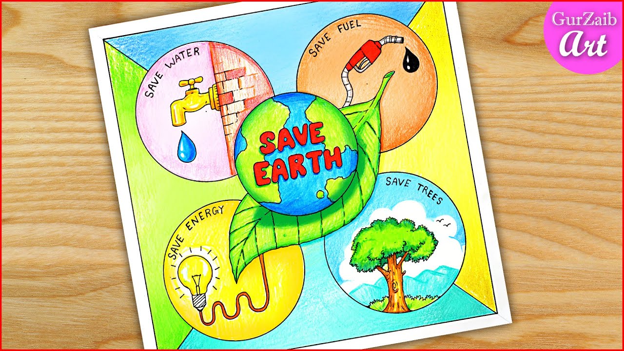 How To Draw Earth Day Drawing / Save Earth Easy Poster Chart Project ...