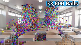 33,600 Balls Fall Into The Classroom | Blender rigidbody simulation
