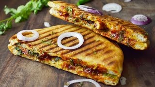 Paneer Stuffed Kulcha - Stuffed Kulcha sandwich recipe - how to make paneer kulcha at home